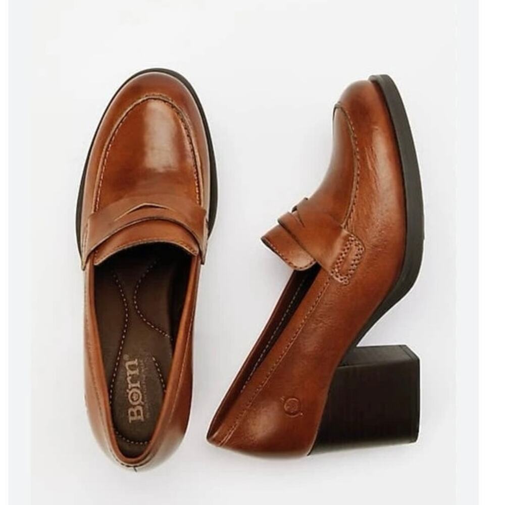 Born Loafer Heels Holliston Women’s Brown Size 8.5
